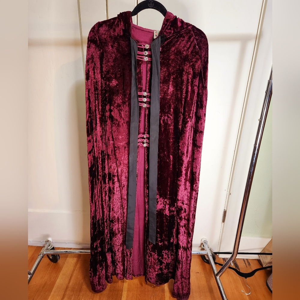 Dramatic Long Red Velvet Cloak- Vintage